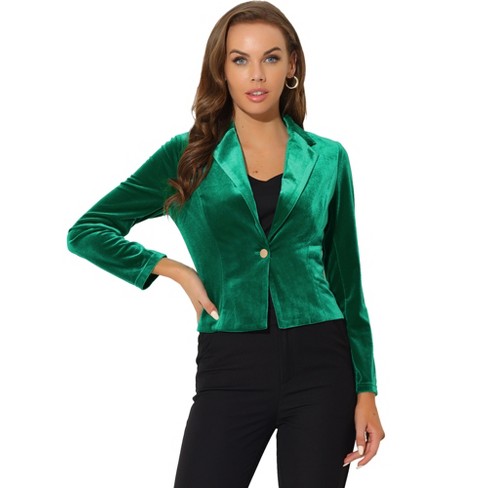 Allegra K Women's 1 Button Lapel Collar Business Office Crop Suit ...