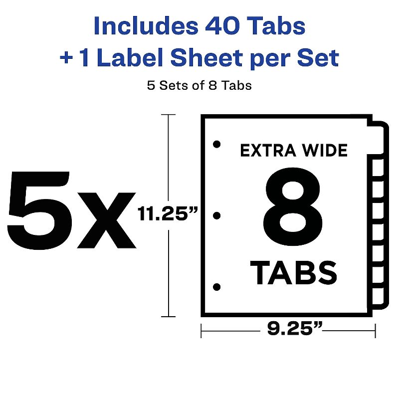 Avery Print & Apply Clear Label Dividers w/White Tabs 8-Tab 11 1/4 x 9 1/4 5 Sets 11441, 3 of 9