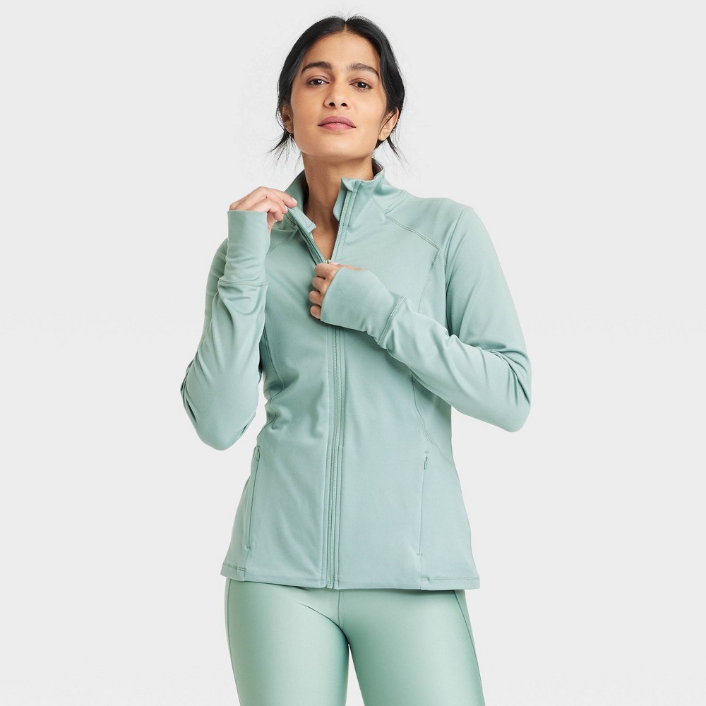 Women's Full Zip Jacket - All In Motion™ Sage Green S: Recycled Polyester, UPF 50+, Thumbholes