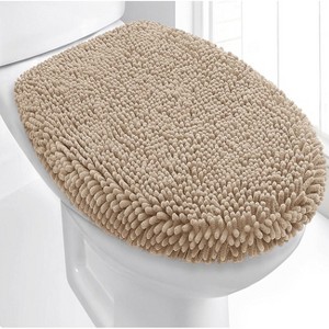 Home Mart Goods 21"x21" - Beige Soft Cozy Plush Chenille Toilet Seat Cover - 1 of 3