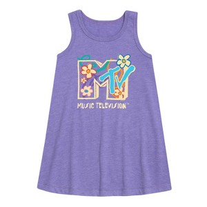 - MTV - Drawn Floral Logo Graphic Sleeveless Aline Dress - 1 of 2