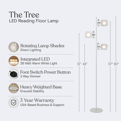 White Adjustable Multi-Head LED Floor Lamp with Dimmer