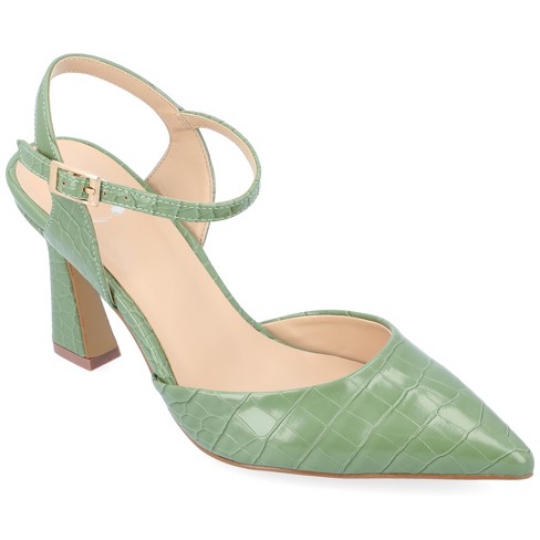 Journee Collection Womens Nixey Croco Texture Buckle Pointed Toe Pumps  Green 6.5
