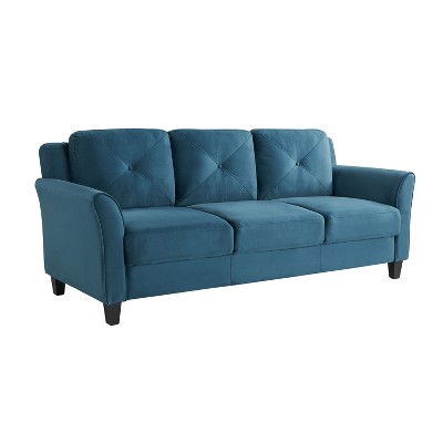 Harper Blue Tufted Microfiber Sofa with Flared Arms