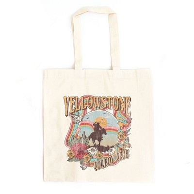 City Creek Prints Yellowstone Cowboy Club Canvas Tote Bag - 15x16 - Natural
