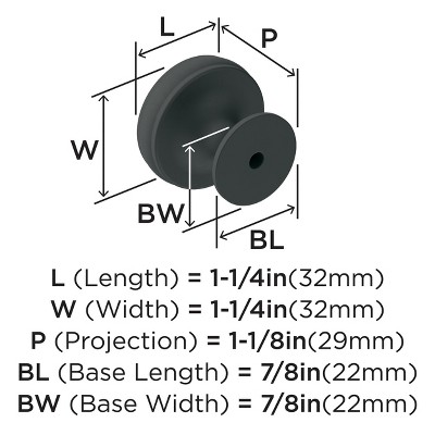 Matte Black Zinc Alloy Traditional Cabinet Knob, 1-1/4 Inch Diameter