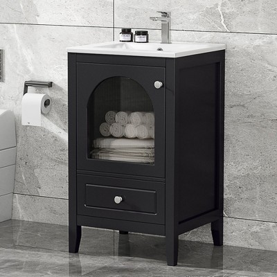 ALEXOUN 20" Bathroom Vanity with Sink Combo, Modern Bathroom Vanity, Compact Space Bathroom Cabinet with Glass Door & Drawer,for Small Space