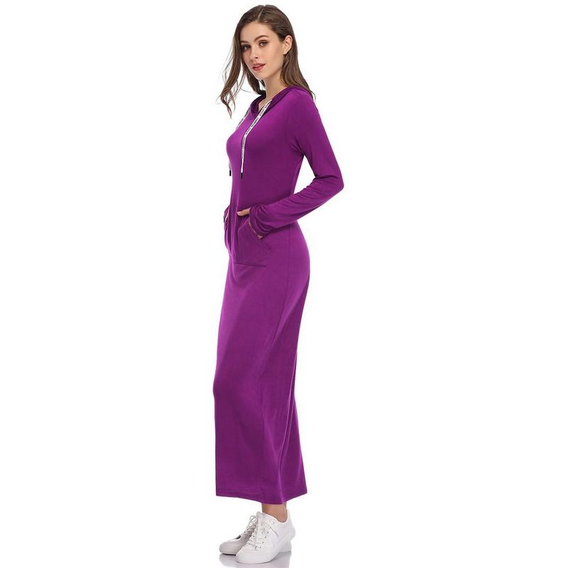 Women Long Sleeve Pullover Hoodie Dress Stripe Pocket Slim Sweatshirt Casual Maxi Dress, 4 of 8