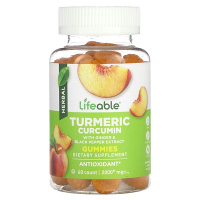 Lifeable Turmeric Curcumin Gummies, Natural Peach, 2,000 mg, 60 Gummies (1,000 mg per Gummy)
