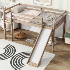 NicBex Non-Toxic Rubberwood Twin Size Low Loft Bed for Kids&Teens,Space-Saving Loft Bed Platform with Slide,Guardrails & Ladder,250lbs Max - 1 of 4