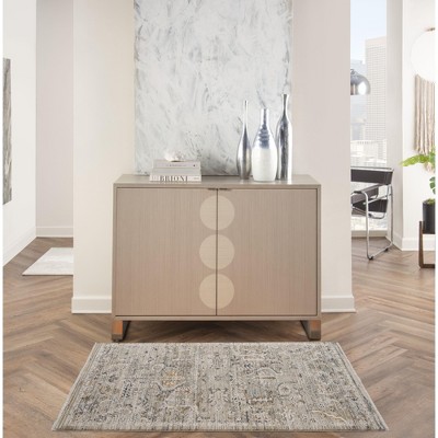 Ivory Taupe Floral Synthetic Round Washable Rug