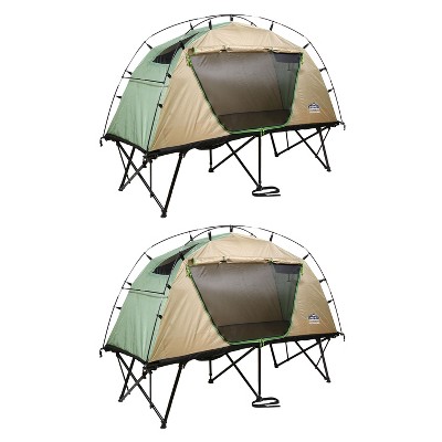 Kamp-Rite CTC Standard Compact Collapsible Portable Lightweight Outdoor Elevated Backpacking Camping Tent Cot, Green and Tan (2 Pack)