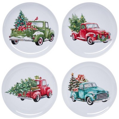 The Lakeside Collection Set of 4 Festive Holiday Truck Melamine Plates