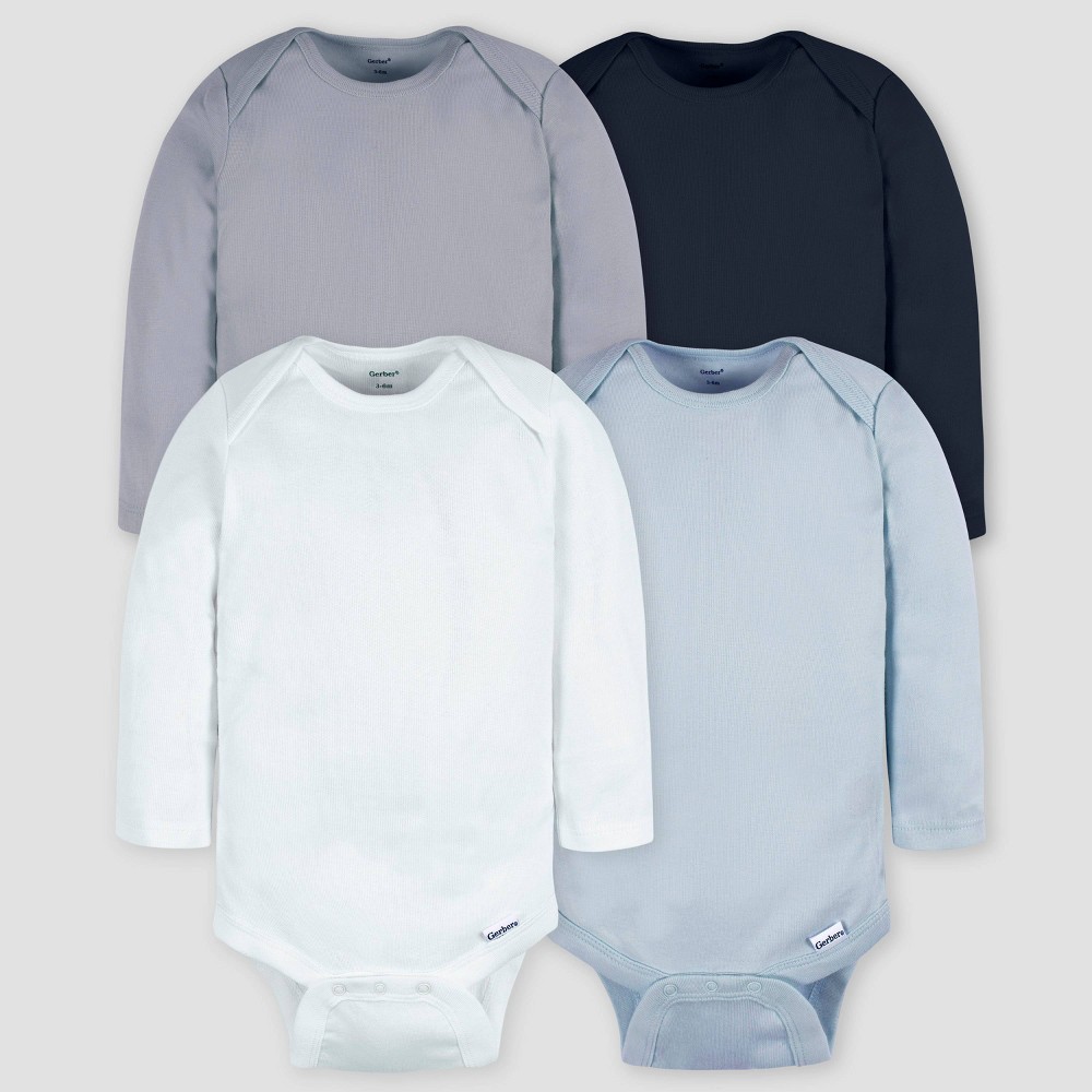 Gerber Baby 4pk Long Sleeve Onesies - White 0-3M
