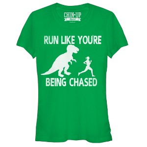 Juniors Womens CHIN UP Dinosaur Run T-Shirt - 1 of 3