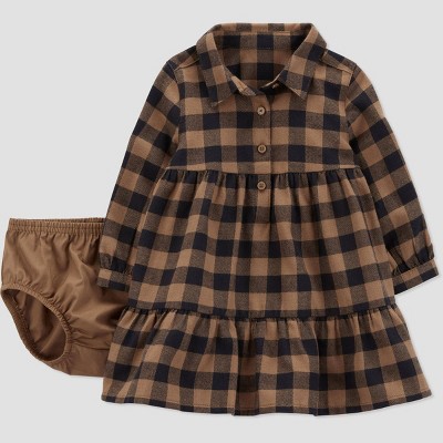 Image of Carter's Just One You® Baby Girls' Plaid Dress - Brown/Black 12M