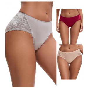 INSPIRE CHIC Women's Mid-Waisted Lace Briefs HI-Cut Period Leak Proof Ladies Underpants 3 Packs - 1 of 4