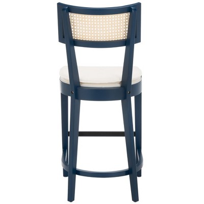 Galway Navy and Natural Cane Counter Stool with White Cushion