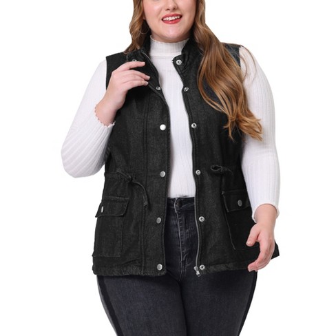 Agnes Orinda Women's Plus Size Cargo Pocket Drawstring Waist Vest Jacket 