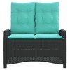 vidaXL Reclining Patio Bench with Cushions, Outdoor Garden Furniture, Adjustable Backrest, Weather-Resistant Poly Rattan, Black and Turquoise - 3 of 4