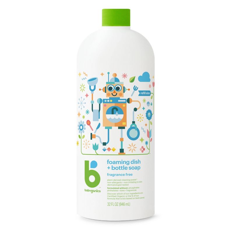 Babyganics Dish &#38; Bottle Soap Refill Fragrance Free - 32 fl oz, 1 of 8