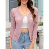 Womens 3/4 sleeve Cardigan Shrugs Crewneck Basic Casual Button Down Soft Knit Hollow Out Crochet Sweater - 2 of 4