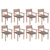vidaXL Stackable Patio Chairs with Comfort Cushions - 8 pcs Durable Solid Teak Wood Garden Furniture with Fine Sanded Finish - 2 of 4