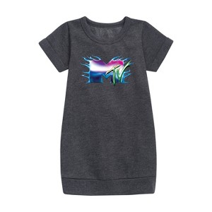 - MTV - Logo Liquid Metal Graphic Short Sleeve Fleece Dress - 1 of 2