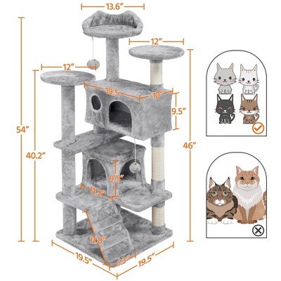 Light Gray Multi-Level Cat Tree with Sisal Scratching Posts