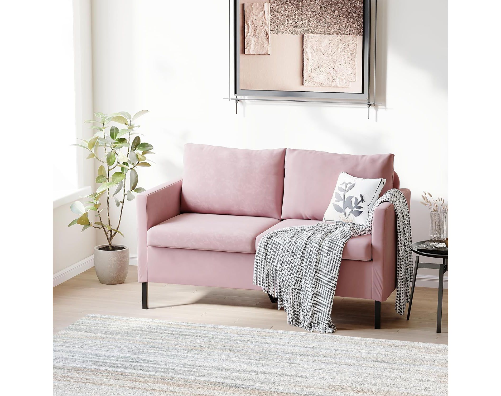 TYBOATLE 51" Modern Small Loveseat Sofa, 2‑Seater Fabric Couch with Iron Legs for Apartment, Office, Dorm, or Bedroom, Pink
