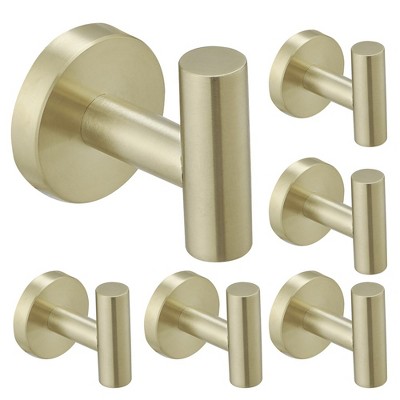 BWE 6-Pieces Round Shape J-Hook Robe/Towel Hook Wall Mount Bathroom Storage Modern