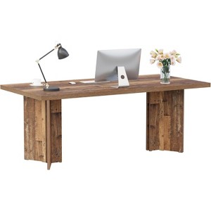 Tribesigns 63" Conference Table, Rectangle Meeting Seminar Table, Distressed Brown - 1 of 2