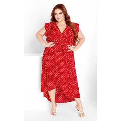 CITY CHIC | Women's Plus Size Fresh Spot Maxi Dress - tango red - 18W