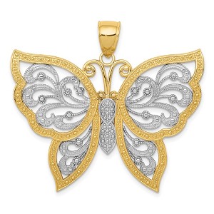 Black Bow Jewelry 14k Yellow Gold & White Rhodium 42mm Filigree Butterfly Pendant - 1 of 4