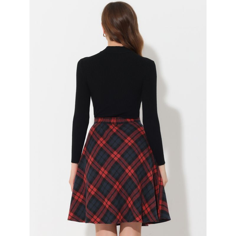 Allegra K Women's Plaids Vintage Tartan Elastic Waist Knee Length A-Line Skirt, 5 of 8