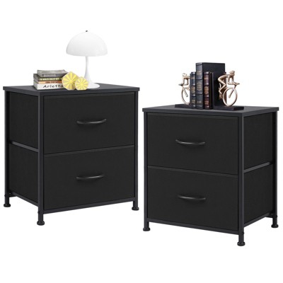 DOMETOUR Fabric Dresser with 2 Drawers, Nightstands with Adjustable Feet, End Table for Bedroom, Set of 2