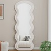 AZL1 Life Concept Decorative Wall Mirror Durable Full Length Wave Design Flannel Covered 1:1 Real Reflection for Room Use, White, 66.5"*26.77"*2.8" - 2 of 4