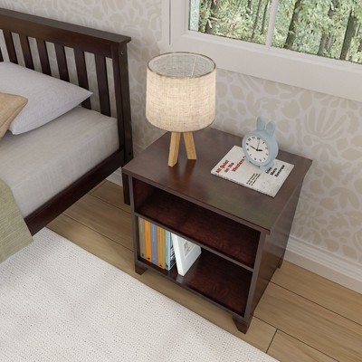 Espresso Classic Wood Nightstand with Shelves, 24" Kids Bedside Table