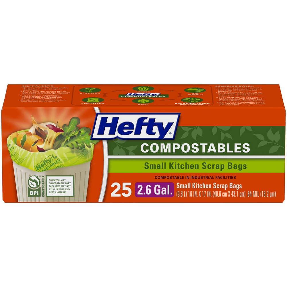 Hefty Compostables Small Kitchen Scrap Trash Bag - 2.6 Gallon - 25ct