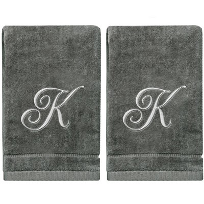 Creative Scents Gray Fingertip Monogrammed Towels Silver Embroidered