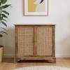 HomeRoots 34" Brown Solid Wood And Textured Rattan Accent Cabinet With Two Doors - 2 of 4