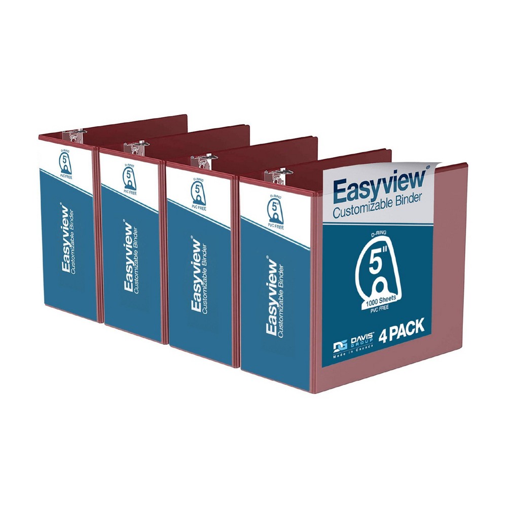 Easyview 4pk 5" Premium Angled Customized View D-Ring Binders White: 700 Sheet Capacity, Hard Cover, 2 Pockets, 4 Count