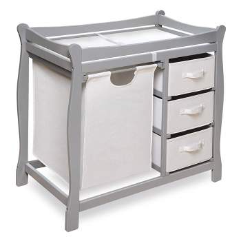 Badger Basket Sleigh Style Baby Changing Table with Hamper and 3 Baskets - Gray
