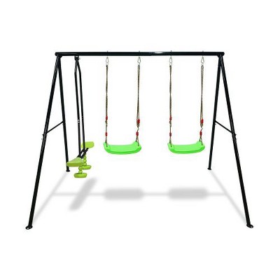 Hotraffy Swing Set with Glider, 2 Blet Swing, Backyard 550LBS 3 Seat