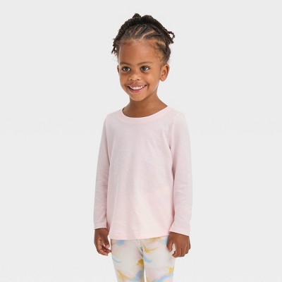 Image of Toddler Girls' Long Sleeve T-Shirt - Cat & Jack™ Light Pink 4T: Comfortable Crewneck, Relaxed Fit, Cotton Blend
