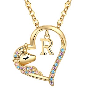 Turandoss Gold Heart Unicorn Necklace for Girls - Initial Zircon Pendant Necklace for Kids 4 -13 Year Old, Unicorn Birthday Gifts for Girls, 18+2.5In - 1 of 4