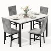 Hooseng Modern Kitchen 5 Piece Dining Table Set for 4, Dining Table Set For 4 With 4 Upholstered Velvet Chairs, 5-Piece Faux Marble Dining Set - 4 of 4