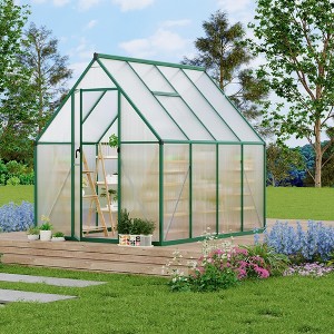 6x7' Heavy-Duty Aluminum Greenhouse with Polycarbonate Panels – Quick-Setup Outdoor Greenhouse Kit with Roof Vent, All-Weather Protection - 1 of 4