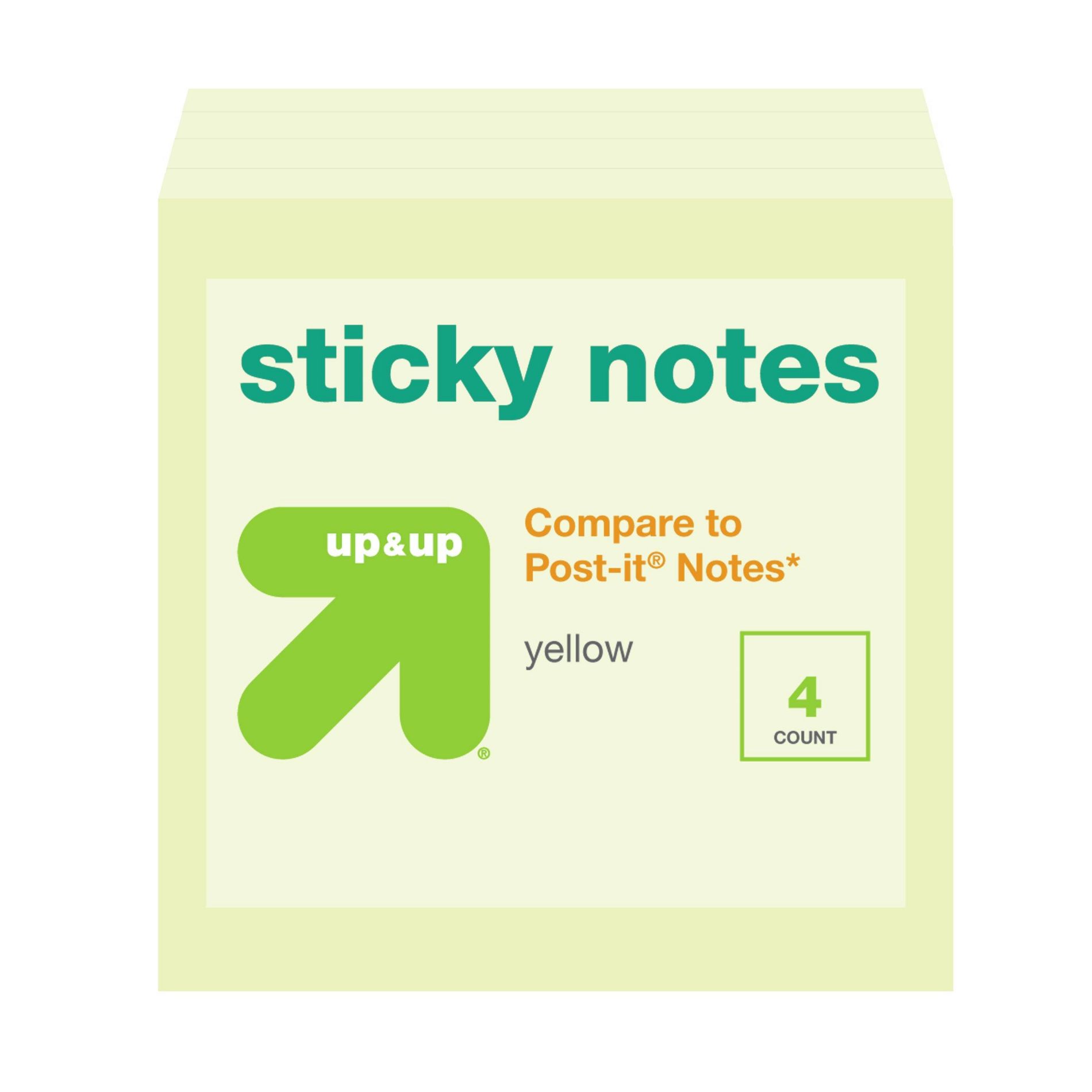 Sticky Notes Cube 3" x 3" 4ct Yellow - up&up™: 400 Sheets, Multicolor, Office Supplies, Uncoated Paper