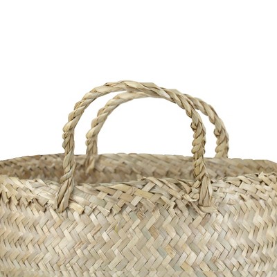 Beige and Yellow Seagrass Belly Basket with Handles